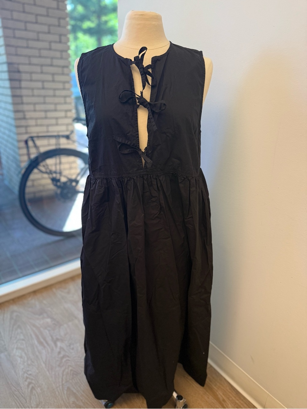 Ganni Black Cotton Poplin Midi Dress S 8/10